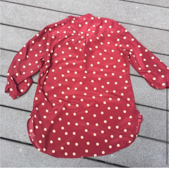 Fun2Fun Polka Dot Tab-Sleeve Blouse, red/ burgundy & cream/ white, size M - Picture 4 of 5